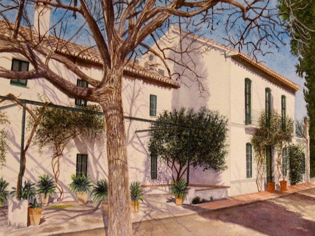 Federico García Lorca House-Museum at Huerta de San Vicente, Granada, #1, 12” x 9”, watercolor on Arches cover paper, 2019
