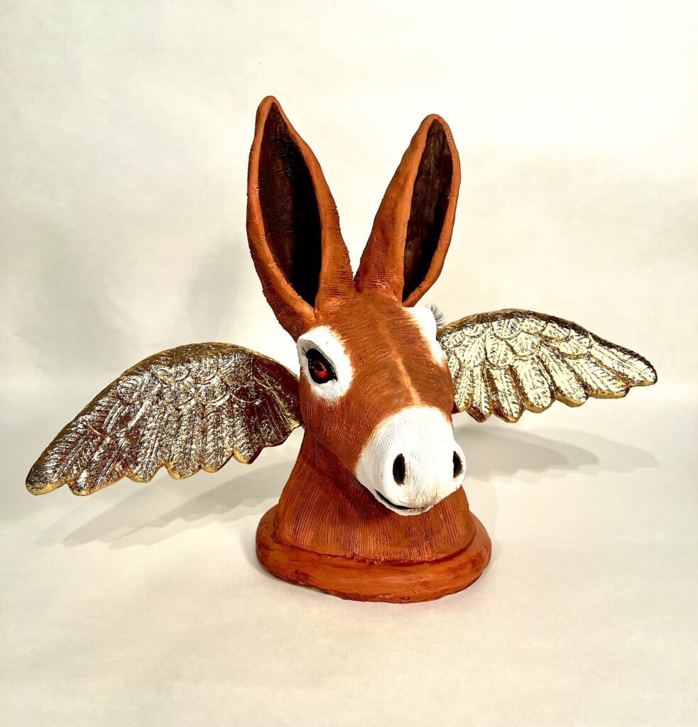 Burro con alas,ceramic, 15"x12"x10", 2025